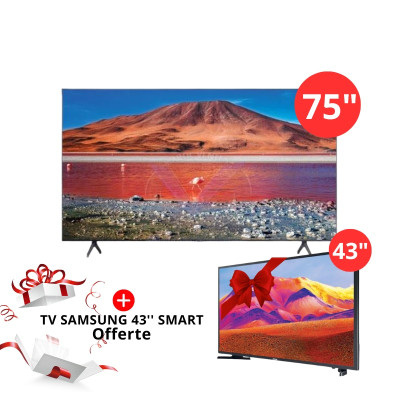 Smart TV SAMSUNG 75" UHD Série 7- UA75TU7000UXMV + TV 43" smart Offerte