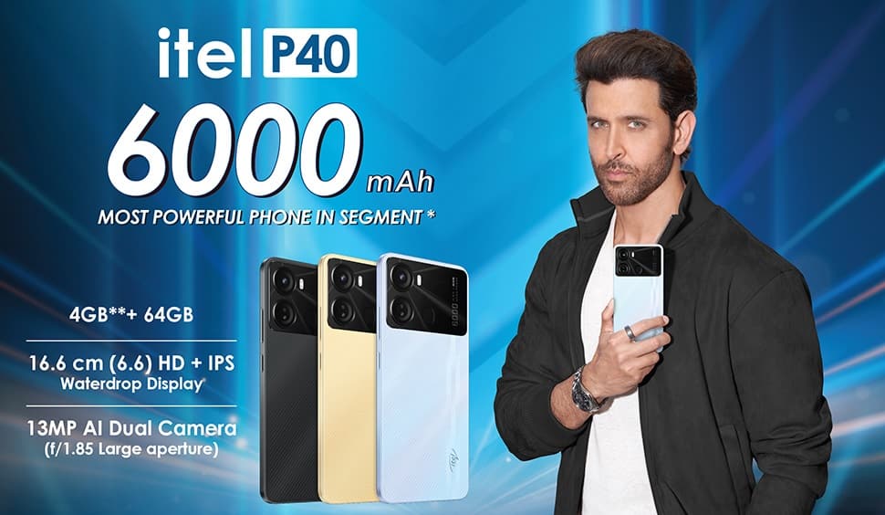 Smartphone itel P40 disponible chez Tunisiatech à bas prix en Tunisie équipé d'une puissante batterie de 6000mAh et un processeur octa core